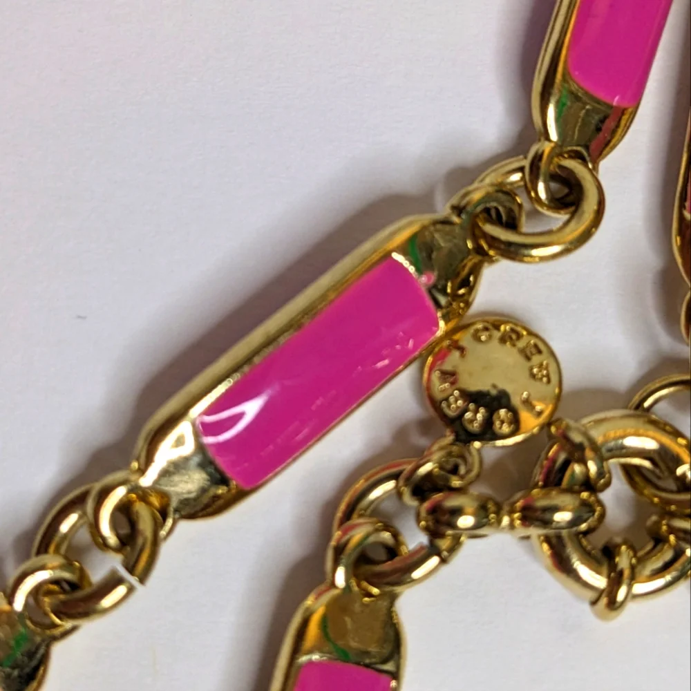 J. Crew Gold-Tone & Pink Enamel Link Necklace‎ – 43”